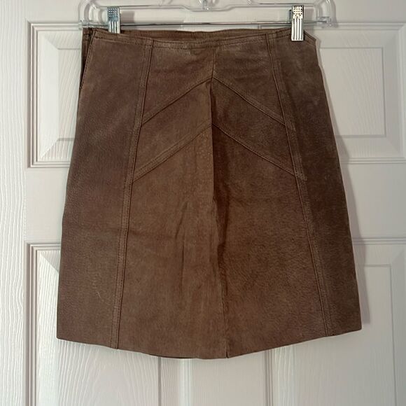 100% Leather High Waisted Skirt - Brown Furst of a Kind - Skirt Size 26 - NWOT - Picture 1 of 8